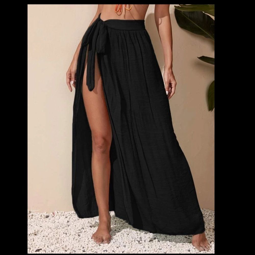 RESTOCKED sizes Wrap skirt cover up black tie bathing suit coverup